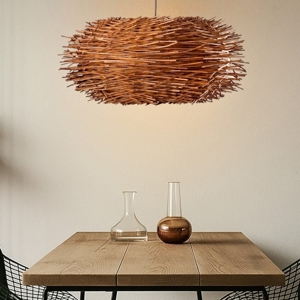 Lampadario legno nido di rattan marrone